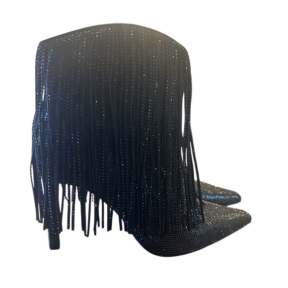,INC International Concepts Sahojf Black Bling Fringe Heeled Booties NEW Size 6 - Picture 1 of 10